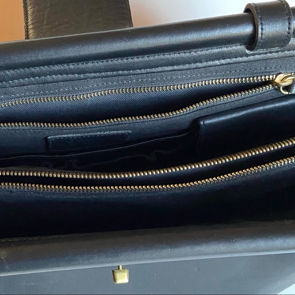Vintage Genuine Black Leather Green Fields Briefcase Laptop Bag - Picture 9 of 12